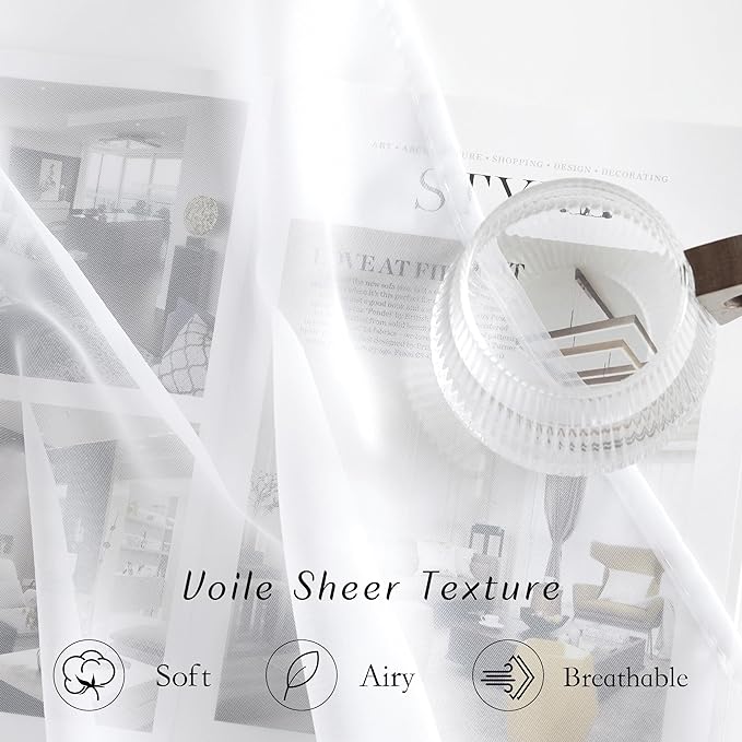 NICETOWN Voile White Sheer Curtains 84 inches Long for Sliding Glass Door, Grommet Casual Airy & Elegant Extra Wide Window Treatments for Bedroom/Living Room, W66 x L84, 2 Panels