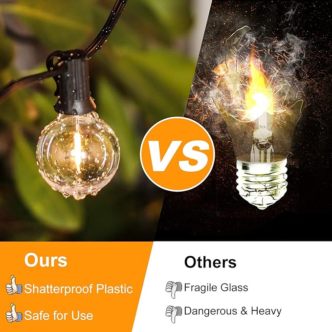 Outdoor G40 LED Globe String Lights 30Feet Dimmable Waterproof Shatterproof Patio Light with 15+2 Bulbs Connectable Commercial Hanging Lights for Christmas Patio House Backyard Balcony Party(Black)