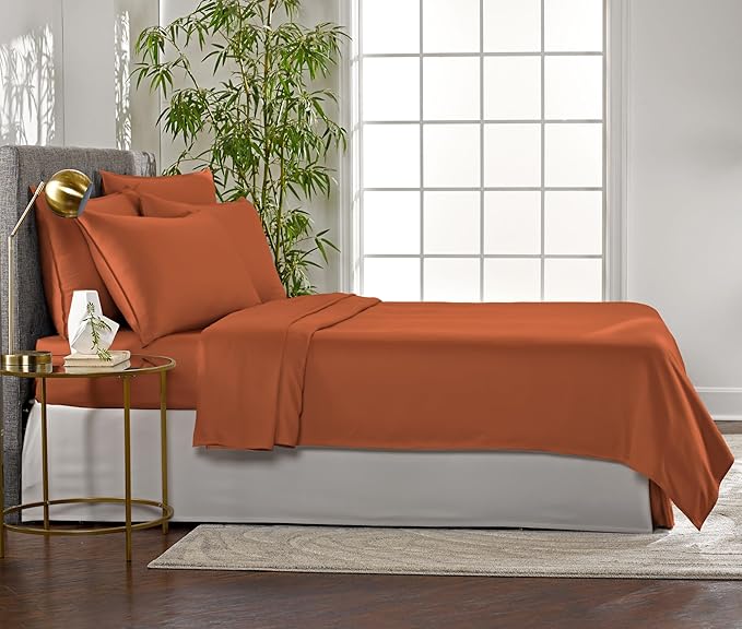 King Sheets by Pure Bamboo, Genuine 100% Organic Viscose Derived from Bamboo Bed Sheet Set, Luxuriously Soft & Cooling, Double Stitching, Lifetime Quality Promise (King, Terracotta)