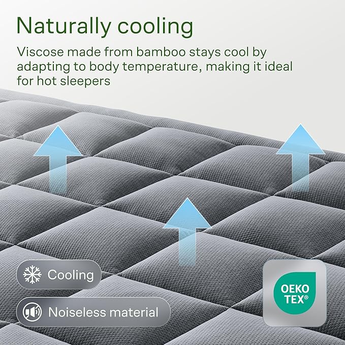 Ultra Soft Queen RV Size Mattress Topper - Viscose Made from Bamboo Pillow Top Mattress Pad for Back Pain Relief - Naturally Cooling for Hot Sleepers, Gray