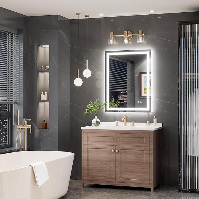 TokeShimi 28x36 LED Mirror for Bathroom,Backlit + Front lit,LED Bathroom Mirror with Lights,Anti-Fog Backlit Mirrror with Tempered Glass,Waterproof,Memory Function,Shatterproof,UL Listed