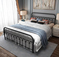 YALAXON Vintage Sturdy Queen Size Metal Bed Frame Basic with Headboard and Footboard,No Box Spring Needed,Under Bed Storage (Queen,Black)