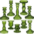 Mumufy 10 Pcs Glass Crystal Taper Candle Holders Clear Glass Candlestick Holder Fit 0.8 Inch Candles Crystal Decorative Candle Stand Centerpiece Table Wedding Dining Party (Classic,Green)