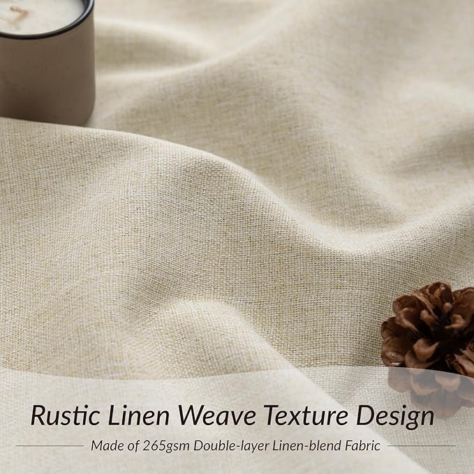 100% Blackout Pinch Pleated Linen Curtains 108 Inches Long, Extra Long Pinch Pleated Drapes with Hooks, Soft Thick Linen Curtain Panels for Sliding Door Modern Farmhouse,60x108, Natural Beige,2 PCs