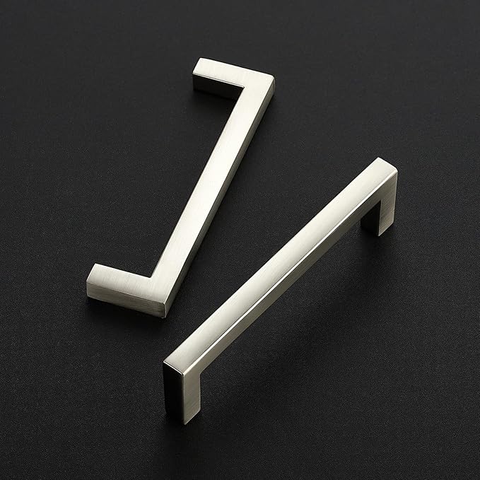 Ravinte 20 Pack Solid 4 Inch Center to Center Slim Square Bar Drawer Handles - Cabinet Hardware Brushed Nickel Pulls for Kitchen and Drawers
