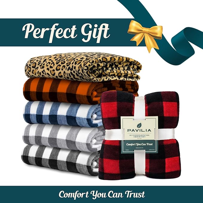 PAVILIA Black and Red Buffalo Plaid Fleece Bed Blanket Queen Size, Soft Checkered Flannel Blanket for Sofa, Plaid Christmas Couch Throw Bed, Warm Cozy Decorative Blanket Fall Decor Gift, 90x90