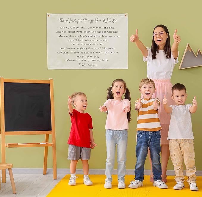 Boho Rectangular Banner Flag Wall Sign Decor Gift for Baby Boy Girl Kids,Nursery Classroom Baby Room Bedroom Living Room Office Dorm Decor-the Wonderful Things-Birthday Christmas Gift