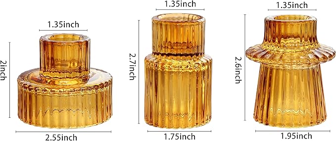 Vixdonos Taper Glass Candlestick Holders Tealight Candle Holders for Table Centerpieces, Wedding Decor and Dinner Party (6 Pcs, Amber)