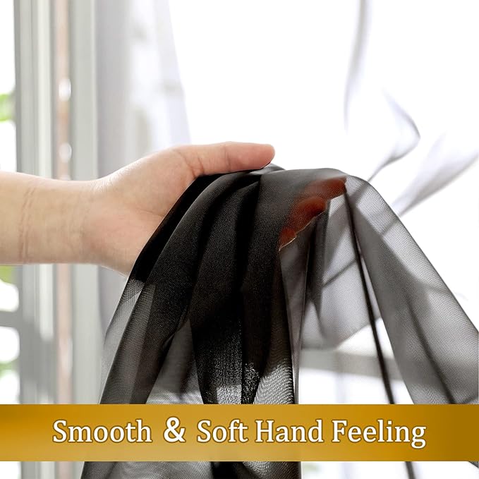 Aiyufeng Black Curtains & Drapes - Soft & Elegant Semi Sheer Curtains Privacy Panels for Living Room Bedroom Dining Patio Door Beautiful Window Decor, W40 x L72, 2 Pcs