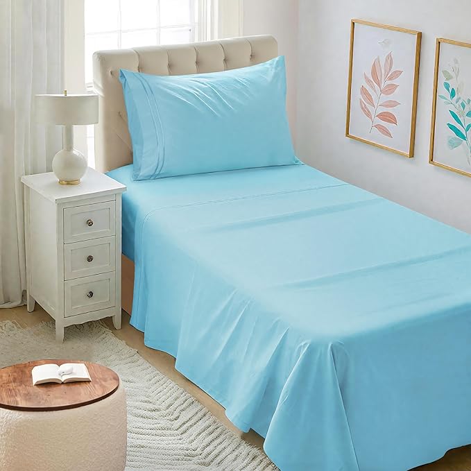 Mejoroom Twin XL Sheet Set - Hotel Luxury Microfiber Sheet & Pillowcase Sets Fits College Dorm Room Mattress - Soft, Breathable, Wrinkle & Fade Resistant - 3 Piece (Baby Blue)