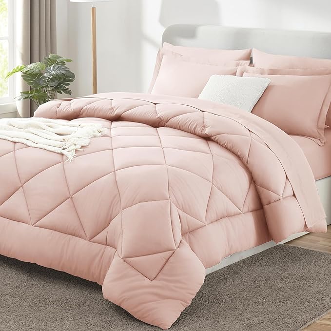 CozyLux King Size Comforter Set Blush Pink - 7 Pieces Bed in a Bag King, Luxury Soft Bed Set for All Seasons, Bedding Set with Down Alternative Comforter, Sheets, Pillowcases & Shams
