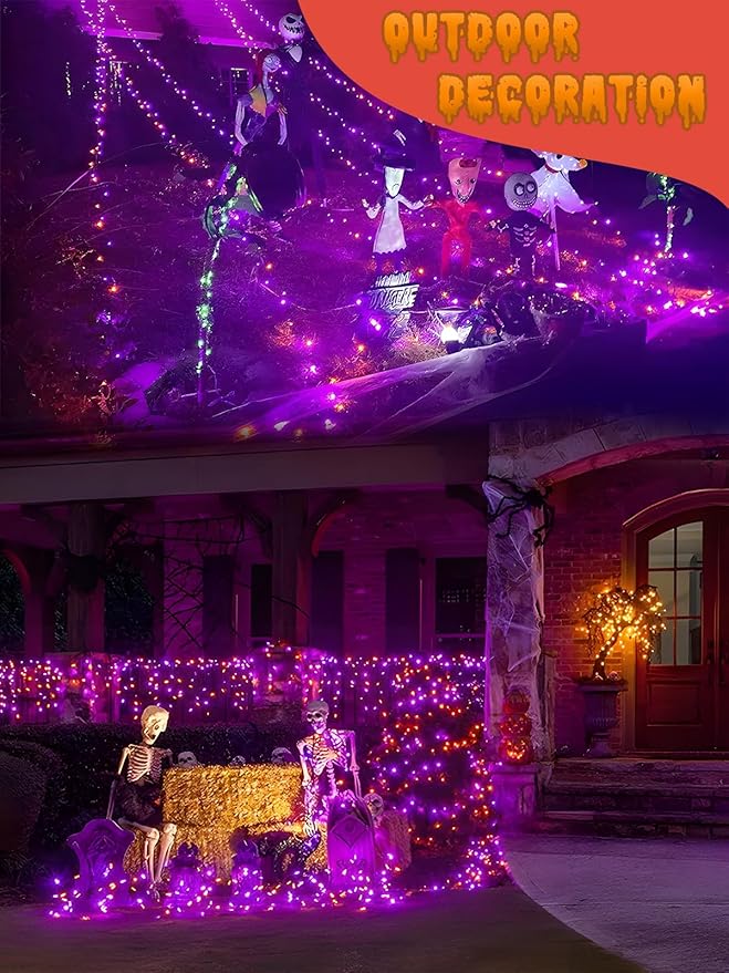 4-Pack 33FT 100 LED Fairy Lights Battery Operated with Remote & Timer, Fairy Halloween String Lights, Waterproof 8 Modes Twinkle Lights for Room Decor (Purple and Orange)