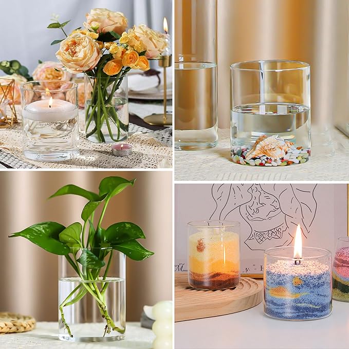 Hurricane Candle Holder,Open Ended Glass Candleholder Multiple Size Choices,Clear Cylinder Glass Candle Holder for Wedding Centerpieces, Home Decor(3pcs:4x4", 3pcs: 4x3.5")