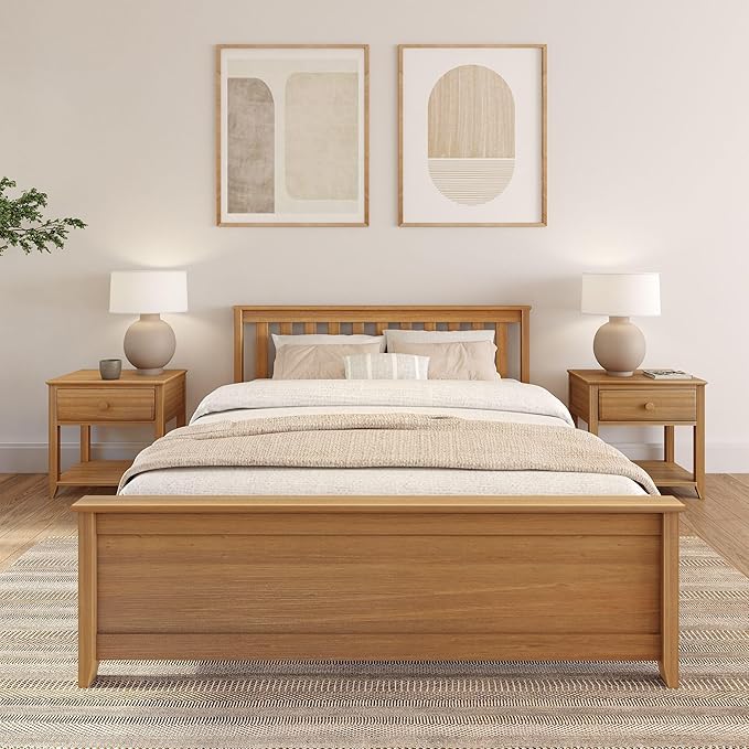 Plank+Beam Solid Wood Queen Bed Frame, Platform Bed with Headboard, Pecan