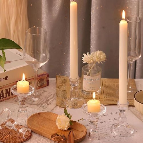24 Pcs Candlestick Holders Bulk, 2.56 x 3.55in Clear Taper Candle Holders, Glass Candle Holders Set for Wedding Table, Party, Windowsill Decor