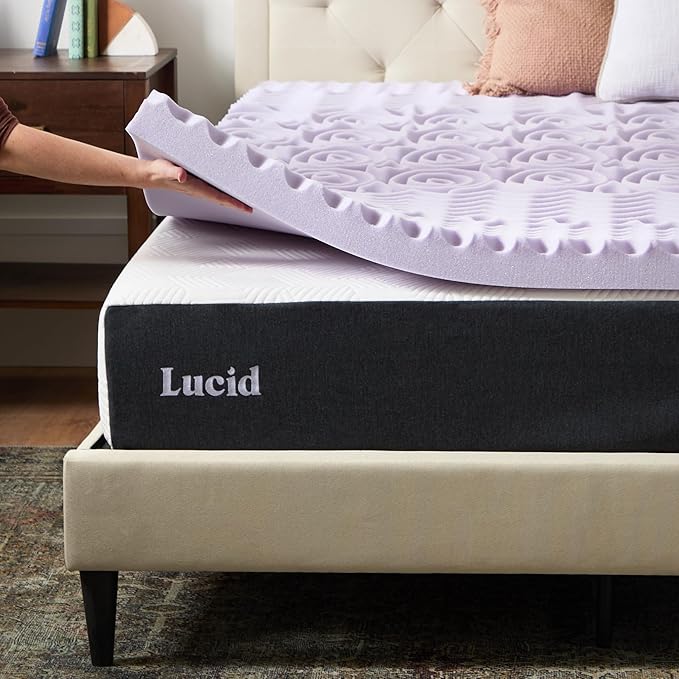 LUCID Lavender Infused 3 Inch Memory Foam Mattress Topper with 5 Zones – California King Size – Plush Feel – CertiPUR Certified – Dorm Room Essentials