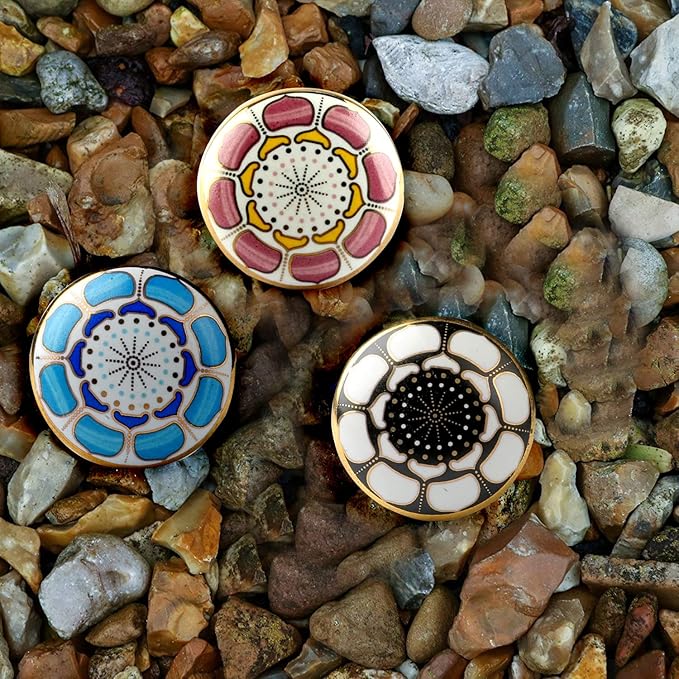 Perilla Home Set of 6 Knob Ceramic Decorative Knobs for Home Kitchen Cabinet Hardware Cupboard Door Dresser Wardrobe and Drawer Pulls (Marigold Black)