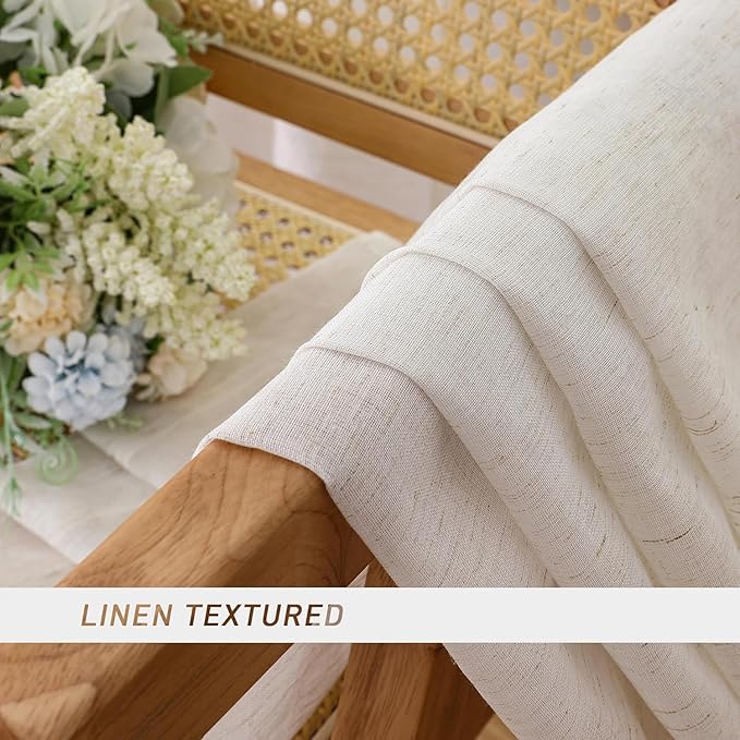 Aiyufeng Sheer Linen Curtains 84 Inches Long 2 Panels Set, Semi Transparent Voile Rod Pocket Linen Sheer Window Drapes for Bedroom Bed Canopy Dining Wedding Party Backdrop, 40W x 84L inch