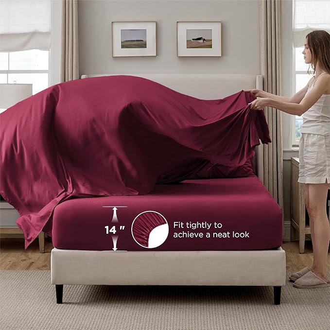Bedsure California King Comforter Set Dark Red - Bed in a Bag Cal King Bedding Set 7 PCS, GentleSoft™ Pintuck Bed Set Gift for Family, Pinch Pleat Dark Red Comforter with Sheets, Pillowcases & Shams