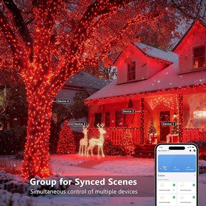 Brizled Smart Christmas Lights, 66FT 200 LED Color Changing Christmas Tree Lights App & Voice Control, Dimmable Red & Green WiFi Xmas String Light Music Sync for Indoor Outdoor Xmas Tree Wedding Party