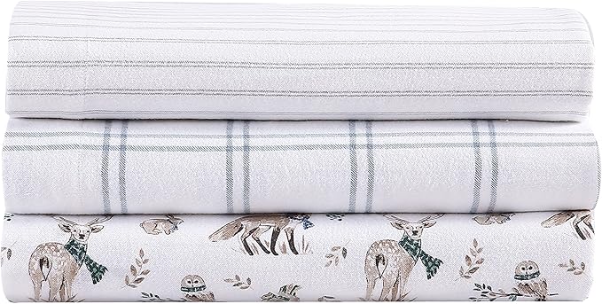Eddie Bauer - Queen Sheets, Cotton Flannel Bedding Set, Brushed For Extra Softness, Cozy Home Decor (Woodlands Friends, Queen)