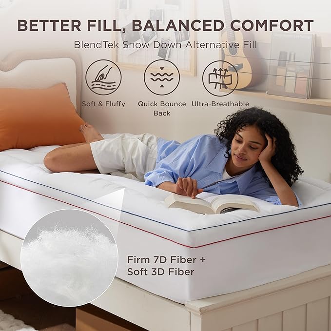 Bedsure Twin XL Mattress Topper Dorm Bedding - Extra Thick Mattress Pad Cover with Deep Pocket, Plush Soft Pillow-Top Bed Topper for Back Pain Relief, Overfilled with Down Alternative Filling, White
