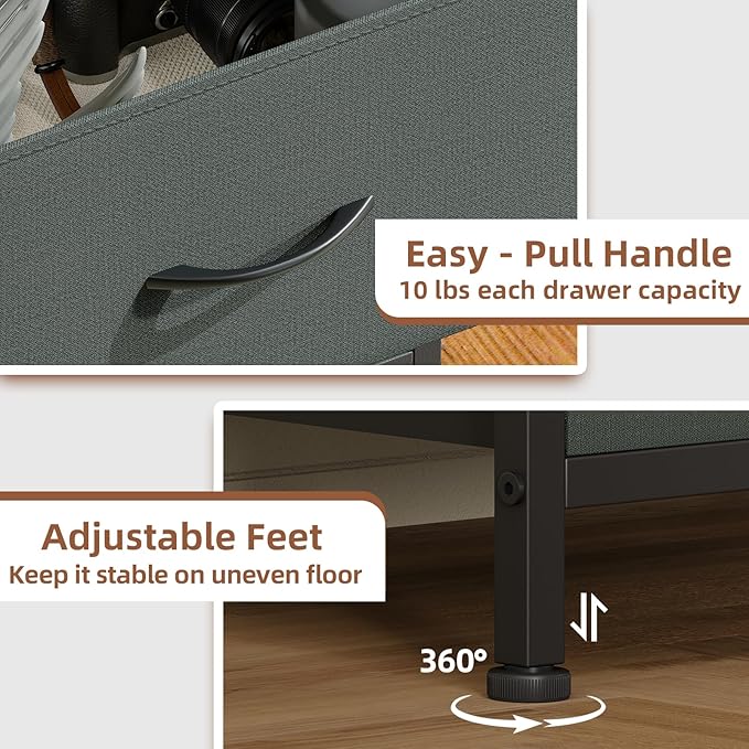 Somdot Tall Dresser for Bedroom, 4 Drawer Storage Organizer Chest of Drawers with Removable Fabric Bins for Living Room Closet Bedside Nursery Laundry Entryway Hallway, Charcoal Grey