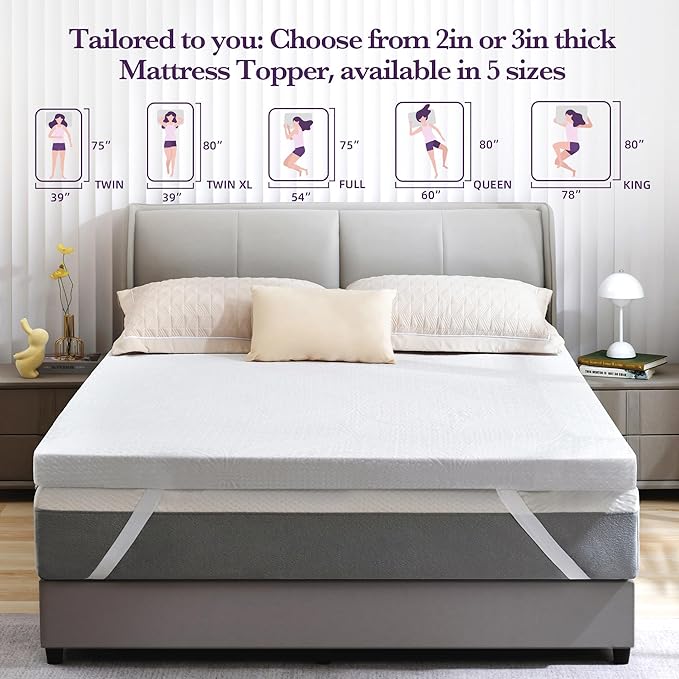 SINWEEK 3 Inch Gel Memory Foam Mattress Topper with Cooling Cover Ventilated Soft Mattress Pad, Bed Topper, CertiPUR-US Certified, Full Size