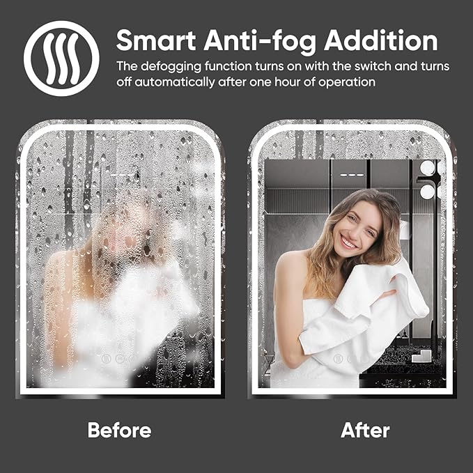 LED Bathroom Mirror, 55"x 30" LED Mirror with Lights for Bathroom, Lighted Vanity Mirrors for Wall, Anti-Fog, Dimmable, Tempered Glass, Memory Function, 3 Colors, Safe Use (White)