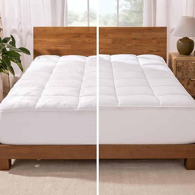 Bare Home Queen Microplush Mattress Topper - Pillow Top Reversible - Soft Mattress Cover - Dual Sided All-Season - 8" to 24" Deep Pocket - Fitted Cover - Plush Mattress Pad (Queen)