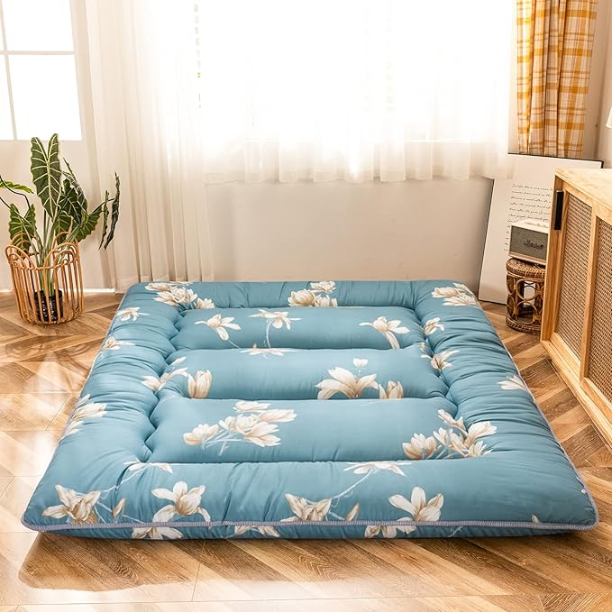MAXYOYO Floral Printed Rustic Style Japanese Floor, Futon Mattress for Adults Foldable Roll Up Camping Mattress Floor Lounger Bed Couches and Sofas Twin Size
