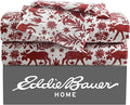 Eddie Bauer 3 Pc Flannel Sheets Twin Size - 100% Cotton Breathable & Soft Twin Sheets Set (1 Flat, 1 Flannel Fitted Sheet & 1 Pillowcase) - 12" Deep Pocket All Seasons Sheet Set (Arcadia Red)