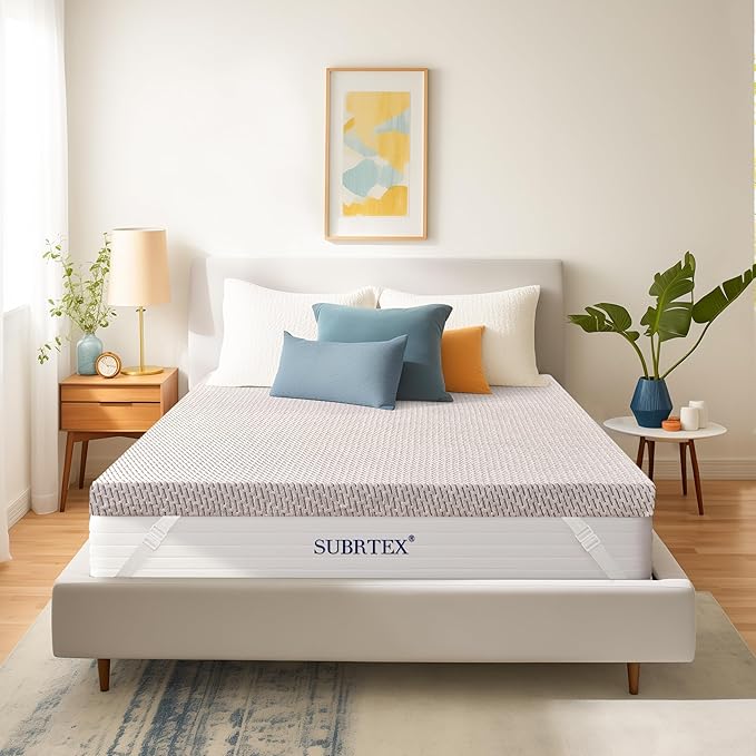 Subrtex Cover for Mattress Topper Full Size 4 Inch (Only Cover) Mattress Topper Protector Bedding Removable Encasement with Zipper Closure
