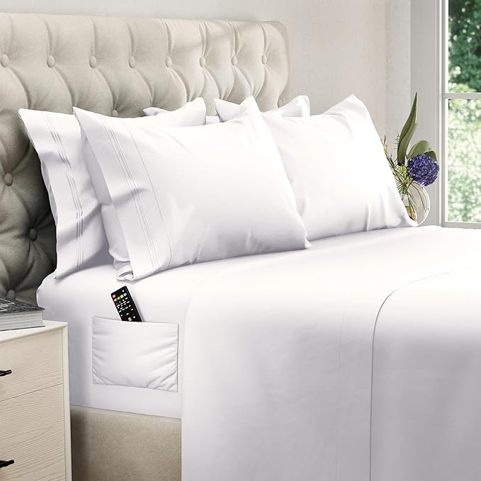 DREAMCARE California King Sheet Sets – 6 pcs Cooling Bed Sheets – up to 21” Deep Cal King Sheets – 2500 Supreme Collection – Extra Soft 100% Brushed Microfiber Hotel Luxury with Side Pocket – White