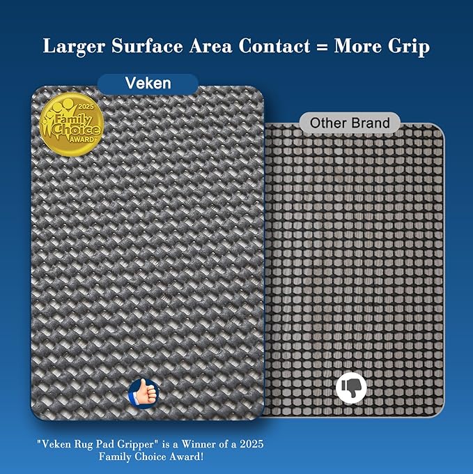 Veken 2x3 Ft Rug Pad Gripper for Hardwood Floors, Non Slip Dark Grey Rug Pads for Area Rugs, Thick Rug Grippers for Tile Floors, Under Carpet Anti Skid Mat, Keep Your Rugs Safe and in Place