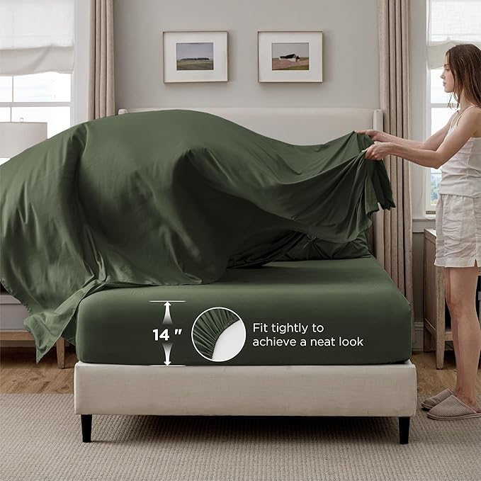 Bedsure King Size Comforter Set Olive Green - Bed in a Bag Bedding Set 7 Pieces, GentleSoft™ Pintuck Bed Set Gift for Family, Pinch Pleat Olive Green Comforter with Sheets, Pillowcases & Shams