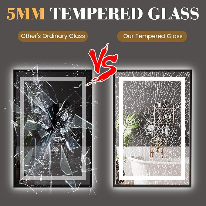 LED Bathroom Mirror,24"x32" Black Frame Led Mirror, Front Light and Backlit, Stepless Dimmable, Anti-Fog, Shatter-Proof, Memory, 3 Colors, Double LED Vanity Mirror