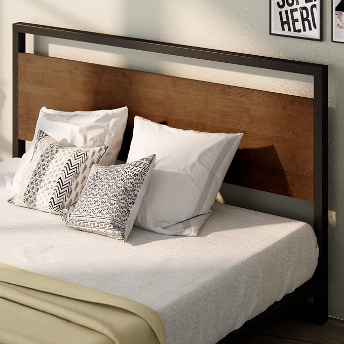 ZINUS Suzanne Bamboo and Metal Platform Bed Frame with Footboard, Wood Slat Support, No Box Spring Needed, Easy Assembly, King