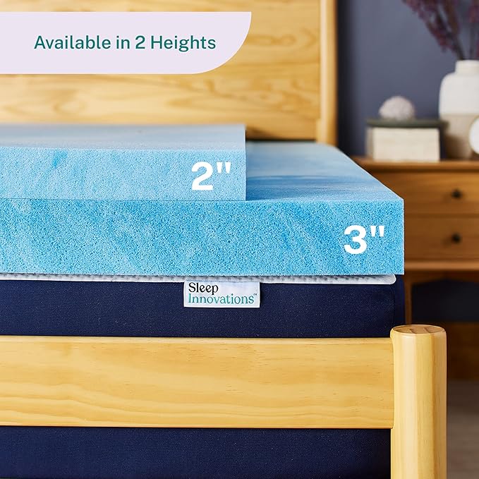 Sleep Innovations 2 Inch Cooling Gel Infused Memory Foam Mattress Topper, Twin Size, Cool Comfort, Medium Support