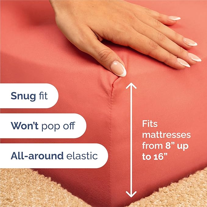 Split King 7 Piece Sheet Set - Cooling & Breathable Bed Sheets - Hotel Luxury Bed Sheets for Women, Men, Kids & Teens - Deep Pocket Bedding w/ Easy Fit - Soft & Wrinkle Free - Split King Coral Sheets
