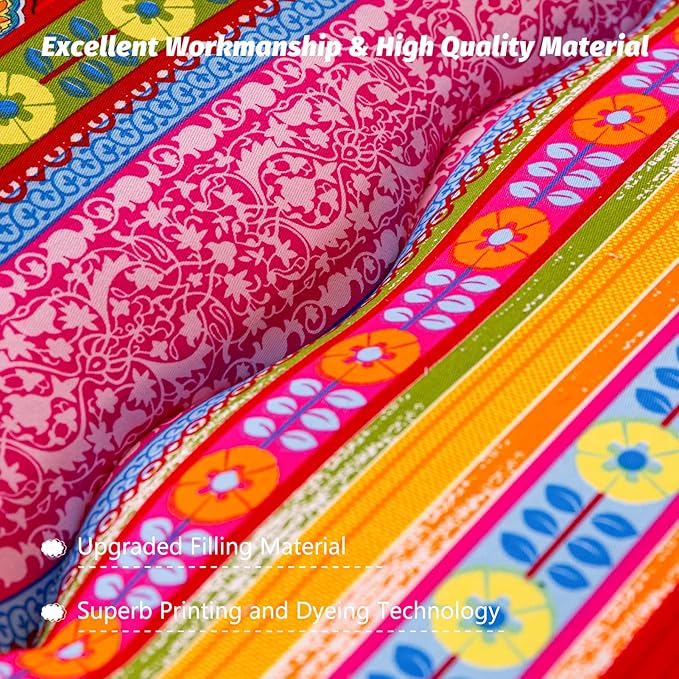 MAXYOYO Bohemian Retro Floor Mattress Vintage Floral Japanese Futon Mattress Roll Up Thicken Sleeping Bed Portable Camping Mattress Floor Lounger Couch Bed Mattress Pad, Queen Size