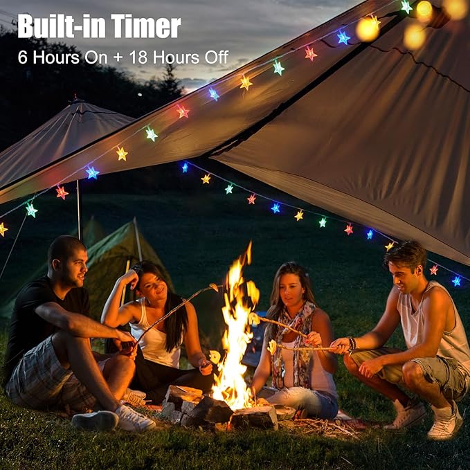 Brightown Star String Lights Battery Operated - 17 ft 50 LED Star Fairy String Lights with Remote and Timer, 8 Modes Waterproof for Bedroom Tent Loft Bed Patio Party Wedding Decor, Multicolor