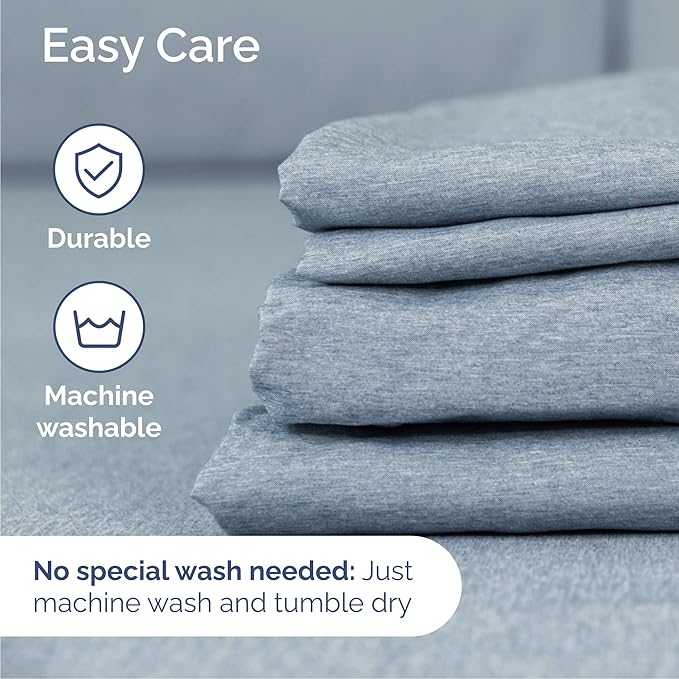 Queen 6 Piece Sheet Set - Comfy Breathable & Cooling - Soft Hotel Luxury Bedding Set with 8-16 Inch Deep Pockets - 1 Flat & 1 Fitted Sheet & 4 Pillowcases - Wrinkle Free & Easy Care - Heathered Blue