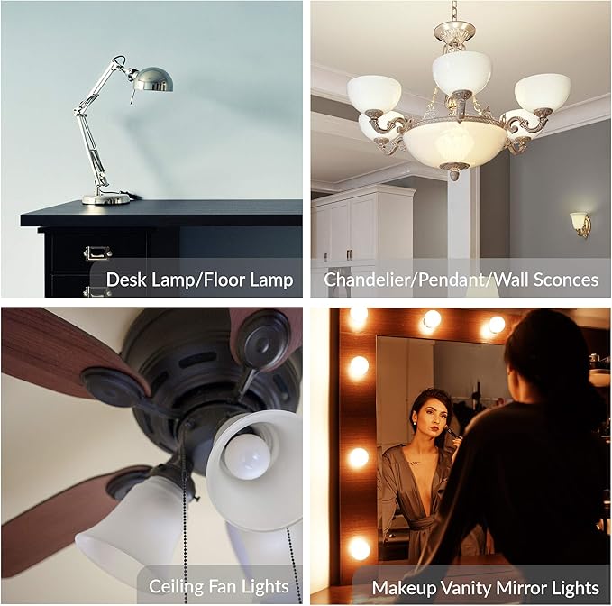 Simba Lighting LED Candelabra E12 Base G14 Small Globe 5W 40W Replacement Light Bulb (6 Pack) for Ceiling Fan, Chandelier, Vanity, Round A15 Frosted White Cover, Non-Dimmable, 3000K Soft White