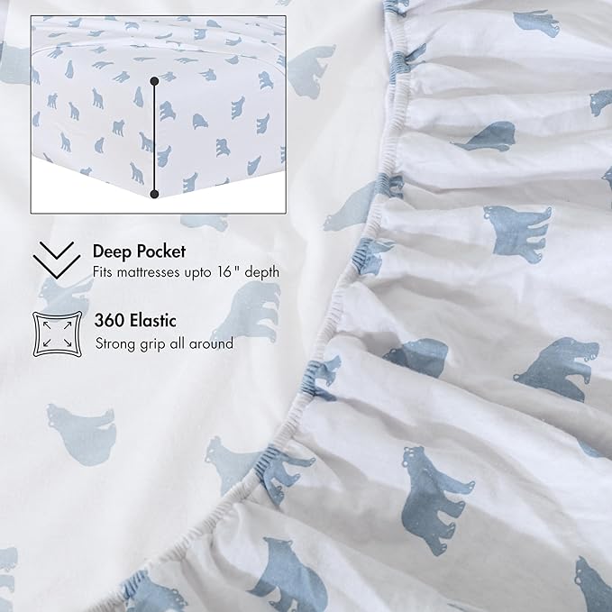 RUVANTI Flannel Sheets King Size - 100% Cotton Brushed King Bed Sheets Set - Deep Pockets 16 Inches - All Seasons Breathable & Extra Soft - Warm & Cozy, 4 Piece, Happy Cubs