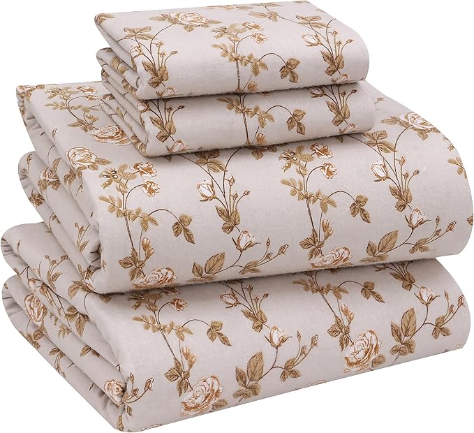 RUVANTI Flannel Sheets Queen Size - 100% Cotton Double Brushed Bed Sheets, Deep Pockets 16 Inches Queen Sheet Set, All Seasons Breathable & Extra Soft - Warm & Cozy, 4 Piece, Dazzale