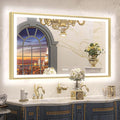 TETOTE 60x36 LED Bathroom Mirror with Lights Gold Frame Frontlit & Backlit Lighted Vanity Mirror Baroque Anti Fog Dimmable White/Warm/Natural,CRI90+,Waterproof,Wall Mounted(Horizontal/Vertical)
