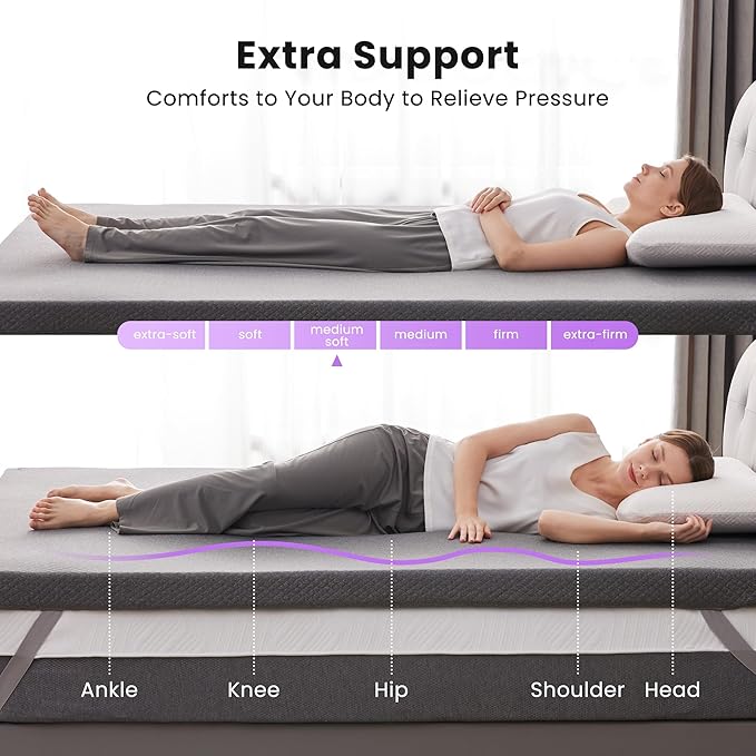 SINWEEK 2 Inch Gel Memory Foam Mattress Topper Full Size, Pad for Back Pain, Bed Topper with Removable Soft Cover, CertiPUR-US Certified,Grey