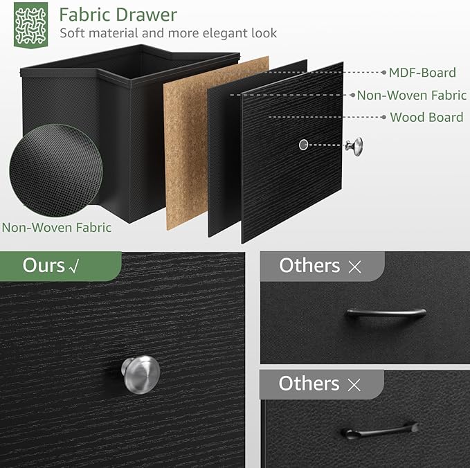 BOLUO Black Nightstands Set of 2, 2 Drawer Dresser for Bedroom Night Stand Small Nightstands End Table with Fabric Drawers Modern