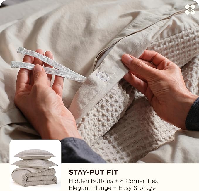 Bedsure Cotton Duvet Cover King - 100% Cotton Waffle Weave Linen Color Duvet Cover, GentleSoft™ and Breathable King Bedding Set for All Season, 3 Pieces, 104"x90"